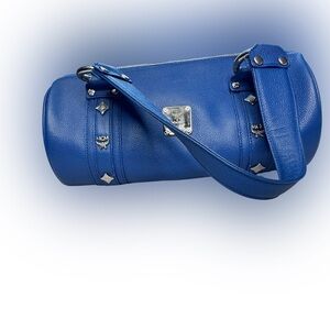 Pristine Condition Blue Pebbles Leather MCM Bag with Silver Accents